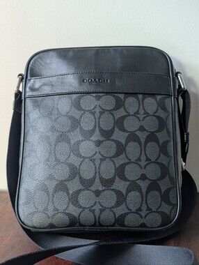 Coach Charles Flight Bag In Signature Canvas Black Grey Crossbody F54788